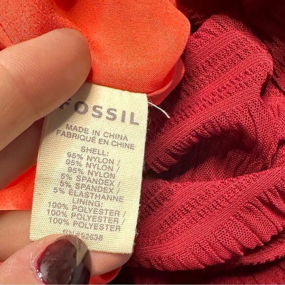 Fossil Red Lacey Mesh Midi Dress Size 4 - Picture 8 of 9